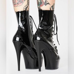 New Sultry-1020 Black Patent 6 Inch Platform Stiletto Heels Ankle Boot